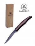 Laguiole folding knife with black Kline+brown Pakkawood handle