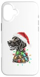 Coque pour iPhone 16 Plus Chapeau de Père Noël allemand à poil court Lumières de Noël Chien Maman Papa