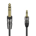 J&D 3.5 mm to 6.35 mm Câble, 3.5mm (1/8 Pouce) Mâle TRS à 6.35mm (1/4 Pouce) Mâle TRS Câble Audio Stéréo avec Coquille en Joint de Coque en Cuivre Tressé en Nylon, 0,9Meter