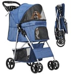 YITAHOME Poussette pour chien à 4 roues avec panier de rangement, poussette pour animaux de compagnie de petite et moyenne taille, chariot de voyage pliable avec porte-gobelet et panier de rangement