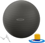 BalanceFrom Ballon d'exercice Anti-éclatement et antidérapant pour Yoga, Fitness, Accouchement avec Pompe Rapide, capacité de 0,9 kg (58-65 cm, L, Gris)