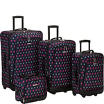 Rockland Reaction 4-Piece Softside Upright Luggage Set, Black Icon, 4-Piece Set (14/19/24/28), Reaction 4-Piece Softside Upright Luggage Set