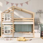 Lit enfant Treehouse avec tiroir et protection antichute 90 x 200 cm, lit mezzanine pour enfant - 2x sommiers à lattes - naturel & blanc
