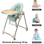 Keepbuying - Chaise Haute pour Bebe Evolutive, Reglable et Pliable - 5 Hauteurs Differentes, Dossier Enfant Inclinable 5 Positions - Vert