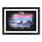 Big Box Art Clouds Over The Swiss Mountains Paint Splash Framed Wall Art Picture Print Ready to Hang, Black A2 (62 x 45 cm)