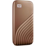 WD 2TB My Passport Portable SSD, External NVMe Solid State Drive, USB-C, up to 1050 MB/s, Works with PC, Xbox and Playstation, 2-meters drop resistance, Gold