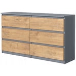 Bea Buffet 120 Cm Gris Anthracite Et Bois Scié Avec 6 Tiroirs