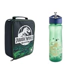 Jurassic World Camo Rectangular Lunch Bag World Bronze Water Bottle – Reusable Kids 600ml PP in Green & Blue – Official Merchandise by Polar Gear – BPA Free & Recyclable Plastic