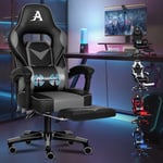 ALFORDSON Chaise Gaming Chaise de Jeu Masseur à 2 Points, Ergonomique Fauteuil Gaming, Chaise de Bureau Ergonomique, réglable et inclinable, Siège Gamer, Chaise de Maison en Cuir PU, Max. 180kg, Gris