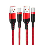 USB C Cable 1m 2 Pack, USB A to USB Type C Fast Charging Charger Lead Nylon Braided Compatible with Samsung Galaxy S20 S10 S9 S8 Plus (Red)