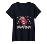 Womens Happy Valentines Day Gnome For Women Cute Love Heart Pattern V-Neck T-Shirt