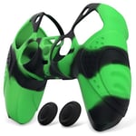 eXtremeRate PlayVital Housse en Silicone pour ps5 Manette,Housse de Protection Antidérapante pour ps5 Coque Poignée en Silicone avec Capuchon Joystick pour ps5-Vert & Noir(Édition Guardian)