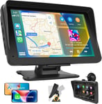 Portable Autoradio avec A-pple Carplay et Android Auto sans Fil,7 Pouces écran Tactile,Appels Mains Libres Bluetooth,Lien Miroir,Navigation GPS/FM Transmitter/TF/USB/AUX(Q153)