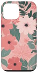 Coque pour iPhone 12 mini Pink Peach Floral Orange Retro Groovy Meadow Flowers des années 70