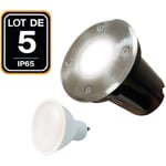 Lot 5 Spots Encastrable de Sol Rond Inox 304 Exterieur IP65 + Ampoule GU10 5W Blanc Froid 6000K