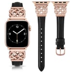 TOYOUTHS Leather Strap Compatible with Apple Watch Straps 38mm 40mm 41mm 42mm Women, Slim Leather Strap with Designer Dressy Interlock Buckle Bracelet for iWatch 10/9/8/7/6/5/SE/4/3, Black/Rose Pink