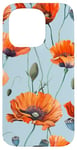 Coque pour iPhone 15 Pro Motif coquelicot orange sur fond bleu clair