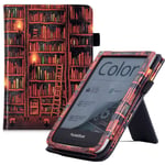 (Pocketbook 632Librarylle) Telinekotelo PocketBook 606/616/627/628/632/633 Color eReader -lukijalle - Premium PU-nahkasuoja, jossa käsihihna ja automaattinen nukkuminen/herätys