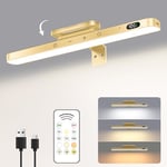 WILLED Applique Murale pour Tableaux, 5W Rechargeable Éclairage Tableau avec Télécommande, 3 Températures de Couleur et fonction minuterie, Dimmable Lampe LED Sans Fil pour Cible de Fléchettes, Or