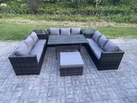 Outdoor PE Wicker Garden Furniture Rattan Lounge Sofa Set Patio Dining Table 2 Side Table 10 Seater