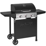 Royal Gourmet Barbecue Gaz sur Chariot, 3 Brûleurs BBQ Gaz avec Capot, Puissance 9kW Propane, 2 Grilles en Émaillée, 2 Table Latérales, Thermomètre Intégré, Adapté pour Jardin et Camping