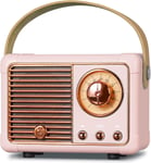 J-999 Mini Enceinte Bluetooth Rétro Portable,Petite Enceinte Radio FM avec Haut-Parleur Puissant 3W,Diaphragme de Basse,Appels Mains Libres,Enceinte Vintage Support USB/TF/AUX (Rose)(Q206)