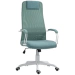 HOMCOM Chaise Bureau Ergonomique, Fauteuil de Bureau, Fonction à Bascule, Hauteur d'assise réglable, Roues et Assise pivotantes, Tissu Effet Lin Respirant, Charge 120 kg, Vert