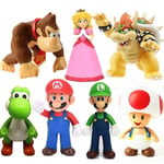 Super Mario Bros Actionfigurer Leksaker Mario Luigi Yoshi Peach Mushroom Collection Modell Barn Födelsedagspresent Bowser Koopa