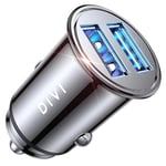 DIVI Chargeur de Voiture, Ultra Compact 2 Ports USB 5V / 4.8A en Alliage d'Aluminium Chargeur Allume Cigare, Charge Rapide pour iPhone XR/XS Max/ 8 Plus, Galaxy S8 / S7 / Edge, Huawei (Noir)