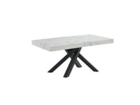 Table à manger extensible 6 à 10 personnes en MDF et métal - Effet marbre blanc et noir - CATONAV