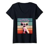 Womens Funky dog retro boombox surreal pop cultures humor music V-Neck T-Shirt