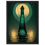 Art Deco Lighthouse Great Gatsby Moonlight Emerald Artwork Framed Wall Art Print A4