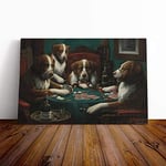 Big Box Art Canvas Print Wall Art Cassius Marcellus Coolidge Dogs Playing Poker | Mounted & Stretched Box Frame Picture | Home Decor for Kitchen, Living Room, Bedroom, Multi-Colour, 20x14 Inch