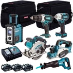 Makita 18V 6 Piece Power Tool Kit 3 x 5.0Ah Battery Charger & Bag T4TKIT-12877