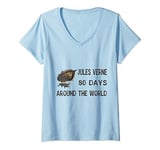 Womens Shocking 80 days around the world by frightening Jules Verne V-Neck T-Shirt