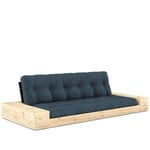 Canapé lit futon base bleu pétrole 130cm dossiers noirs et accoudoirs coffres