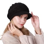 Rayson Bérets Élégance Bonnet pour Femme Chapeau Casquette Tricoté avec Peluche Doux et Respirable Chaleur en Hiver（Noir）