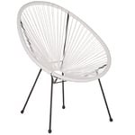 Chaise Fauteuil Type Spaghetti en Rotin PE Blanc et Acier Design Tendance pour