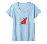 Womens Watermelon Shark Fin V-Neck T-Shirt