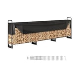 Range Bûches - Abri Bois Métal Noir - Porte-bûches - Extérieur Jardin 386x36x117 cm