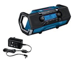 Bosch Professional 18V System GPB 18V-2 C cordless jobsite radio (reception via Bluetooth, FM and AUX, including 1x AUX cable, 1x 3 V CR2032 lithium button cell battery, 1x DC-in power adapter)