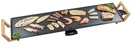 Bestron Plancha électrique, Barbecue electrique XXL avec revêtement anti-adhésif, Gril de table pouvant jusqu'à 8 personnes,Surface de cuisson extra longue, Asia Lounge, Couleur: noir