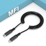 Cable Usb C Vers Lightning Spirale, Cable Iphone Carplay [Certifié Mfi], Cable Iphone Chargement Rapide Et Synchronisation Des Données, Cable Usb C Vers Lightning Rétractable Pour Iphone/Ipad/Ipod