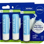 3 x Nivea Hydro Care Long Lasting Hydrating Moisturising SPF 15 Lip Balm 4.8g