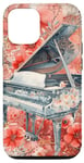 Coque pour iPhone 12/12 Pro Piano Ornemental Aquarelle Fleurs Musique Piano