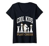 Womens Chess Cool Kids Play Chess Queen King Horse Tower V-Neck T-Shirt