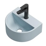 EMKE Lavabo semi-circulaire 303 x 255 x 120 mm, lavabo suspendu à fixer au mur, lavabo en céramique pour WC d'invité et salle de bain, design moderne, bleu gris mat