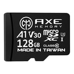 AXE MEMORY Carte Micro SD 128 Go - Mémoire MicroSDXC pour Nintendo Switch, GoPro, Drone, Smartphone, Tablette, 4K Ultra HD, A1 UHS-I U3 V30 C10, jusqu'à 95 Mo/s de Lecture, avec Adaptateur SD