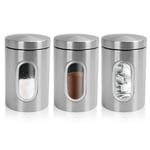 Set Of 3 Canisters Storage Jars Tea Coffee Sugar Kitchen Containers Pots Silver