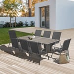 Salon De Jardin Poly Extensible Table 90-180 Cm Et 8 Chaises Gris Foncé